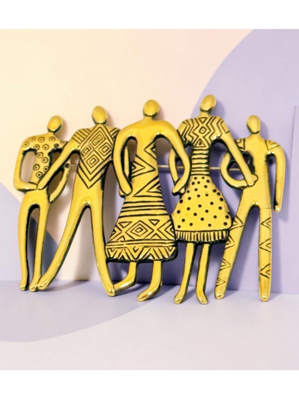Laurel Burch Gold-Tone Brooch with Five Tribal Abstract Patterned Figures